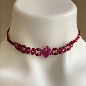 Robert Rose Red & Pink Beaded Choker